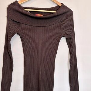 Catch My i Women Knit Sweater Ribbed Stetch Slim Fit Cowl Neckline Long Sleeve S